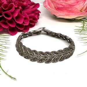 VINTAGE⚜️Sterling Silver Marcasite Herringbone Tennis Bracelet